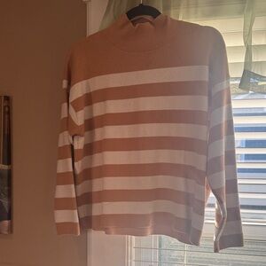 Elie Tahari Brown and Cream Striped Sweater